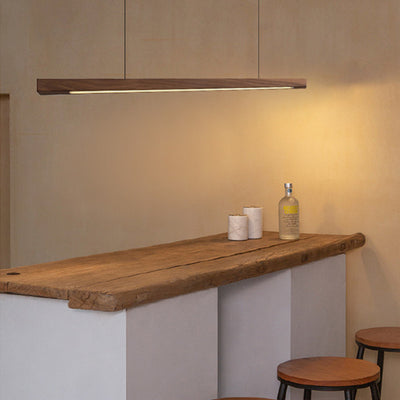 Modern Minimalist Long Round Disc PC Walnut Wood Aluminum LED Chandelier Island Light For Dining Room
