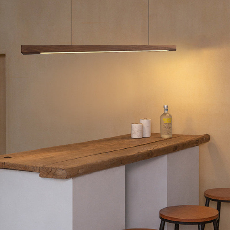 Modern Minimalist Long Round Disc PC Walnut Wood Aluminum LED Chandelier Island Light For Dining Room