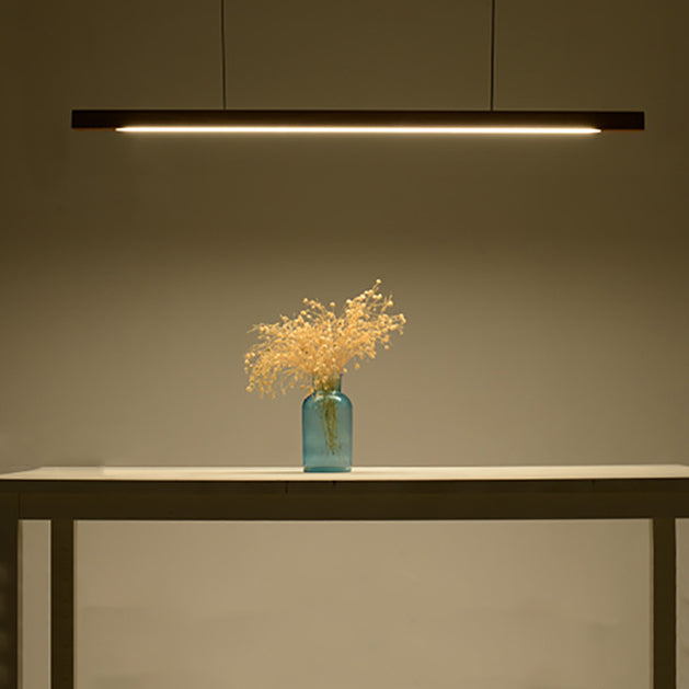 Modern Minimalist Long Round Disc PC Walnut Wood Aluminum LED Chandelier Island Light For Dining Room