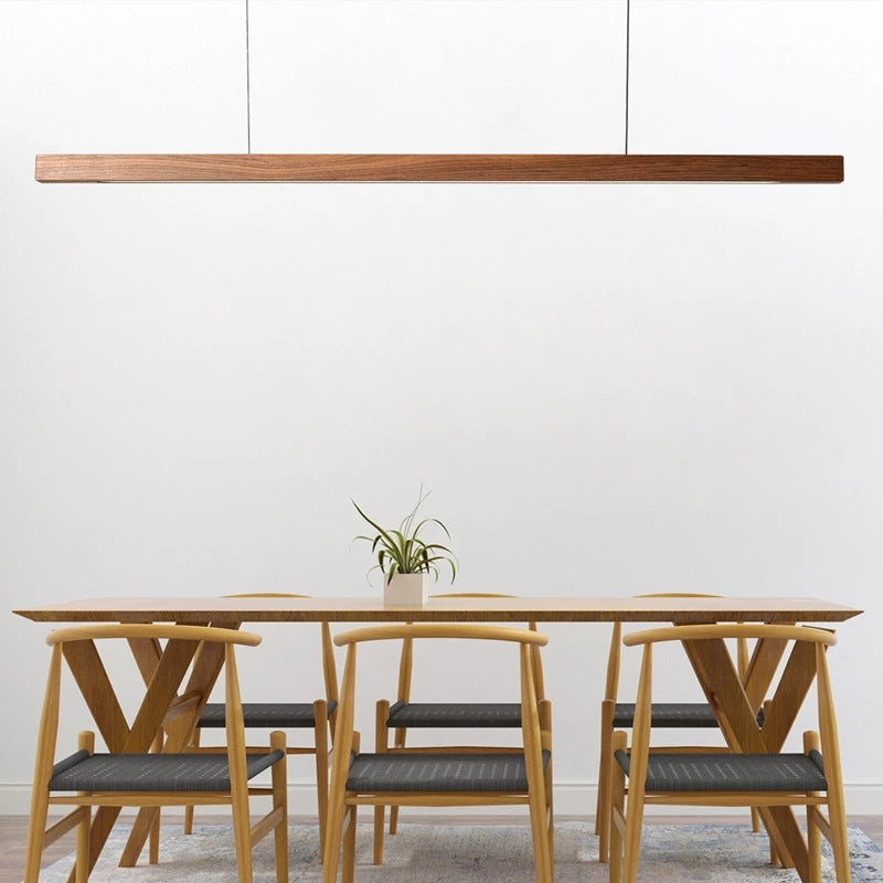 Modern Minimalist Long Round Disc PC Walnut Wood Aluminum LED Chandelier Island Light For Dining Room