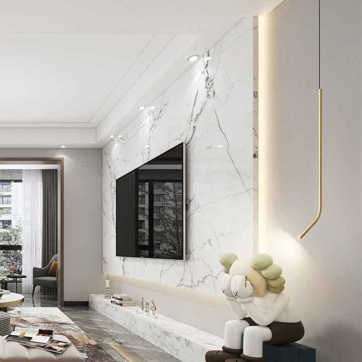 Zeitgenössische skandinavische lange LED-Pendelleuchte aus Messing für das Wohnzimmer 