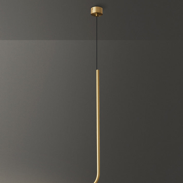 Lámpara colgante LED de latón de línea larga escandinava contemporánea para sala de estar 