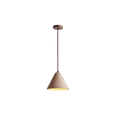 Traditional Chinese Conical Round White Travertine 1-Light Pendant Light For Living Room
