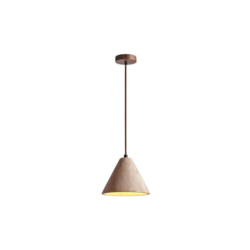 Traditional Chinese Conical Round White Travertine 1-Light Pendant Light For Living Room