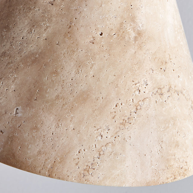 Traditional Chinese Conical Round White Travertine 1-Light Pendant Light For Living Room