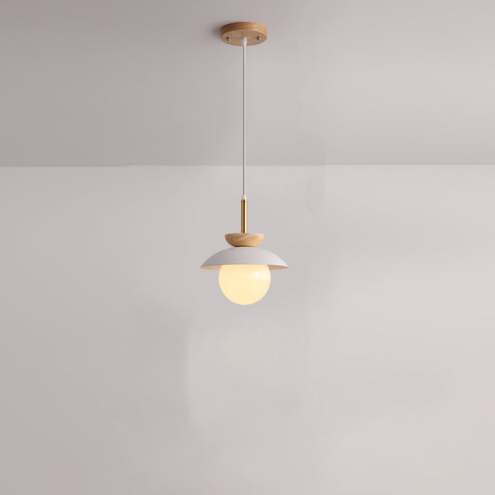 Moderne Minimaliste Rond Orbe Bol Verre Chêne Fer Suspension 1 Lumière Pour Salon 