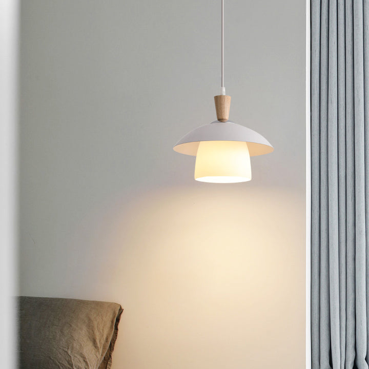 Moderne Minimaliste Rond Orbe Bol Verre Chêne Fer Suspension 1 Lumière Pour Salon 
