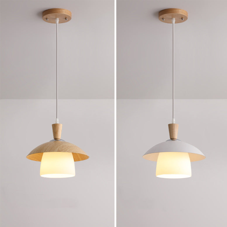 Luz colgante de 1 luz de hierro, roble y vidrio en forma de orbe redondo minimalista moderno para sala de estar 