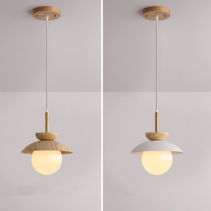 Moderne Minimaliste Rond Orbe Bol Verre Chêne Fer Suspension 1 Lumière Pour Salon 