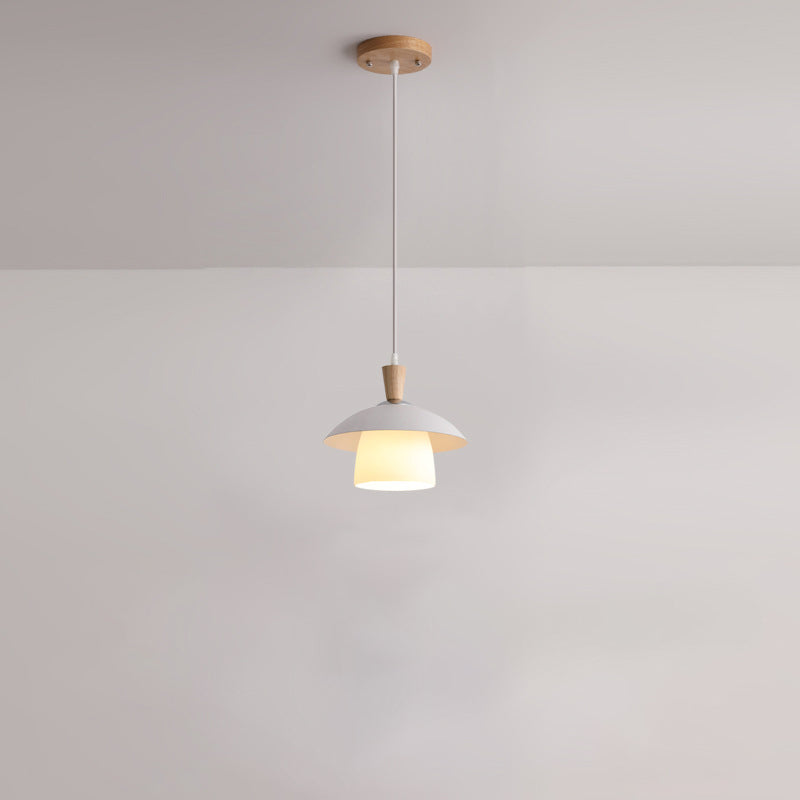 Luz colgante de 1 luz de hierro, roble y vidrio en forma de orbe redondo minimalista moderno para sala de estar 