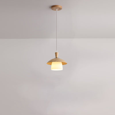 Luz colgante de 1 luz de hierro, roble y vidrio en forma de orbe redondo minimalista moderno para sala de estar 