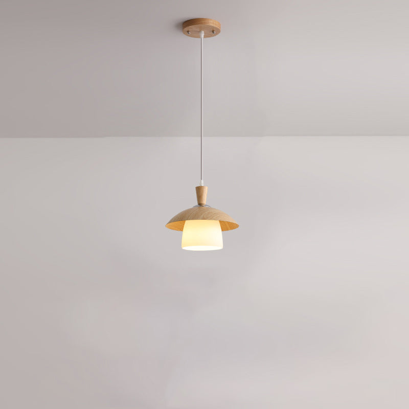 Luz colgante de 1 luz de hierro, roble y vidrio en forma de orbe redondo minimalista moderno para sala de estar 