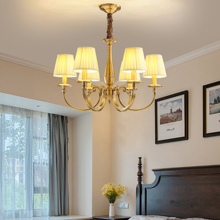 Lustre Moderne de Luxe Branche Ronde Cylindre Tissu Laiton 6/8/15 Lumières pour Salon 