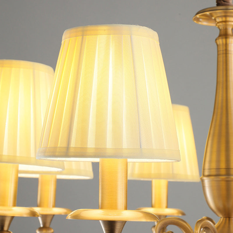 Lustre Moderne de Luxe Branche Ronde Cylindre Tissu Laiton 6/8/15 Lumières pour Salon 