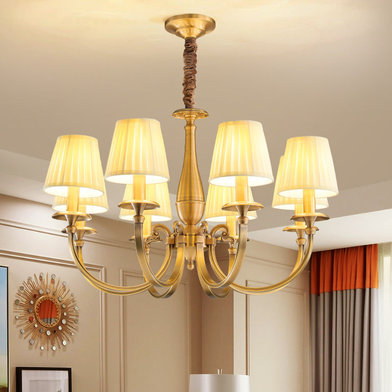 Lustre Moderne de Luxe Branche Ronde Cylindre Tissu Laiton 6/8/15 Lumières pour Salon 
