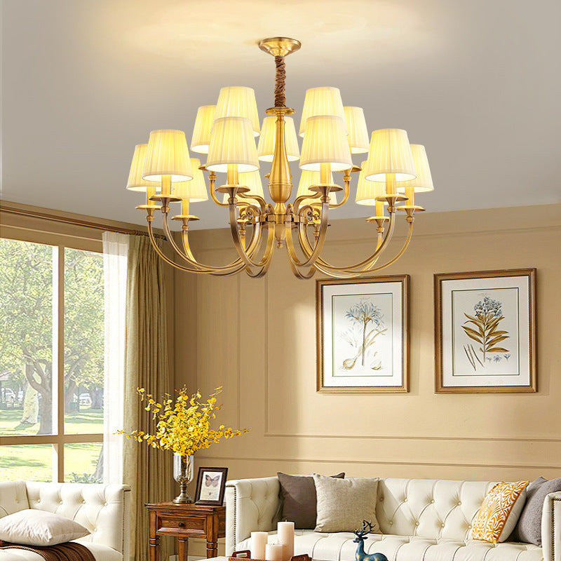 Lustre Moderne de Luxe Branche Ronde Cylindre Tissu Laiton 6/8/15 Lumières pour Salon 