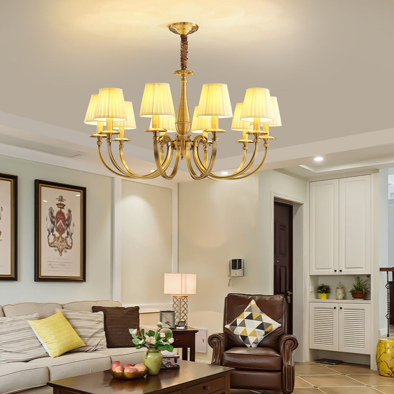 Lustre Moderne de Luxe Branche Ronde Cylindre Tissu Laiton 6/8/15 Lumières pour Salon 