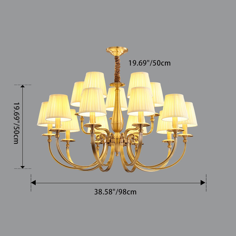 Lustre Moderne de Luxe Branche Ronde Cylindre Tissu Laiton 6/8/15 Lumières pour Salon 