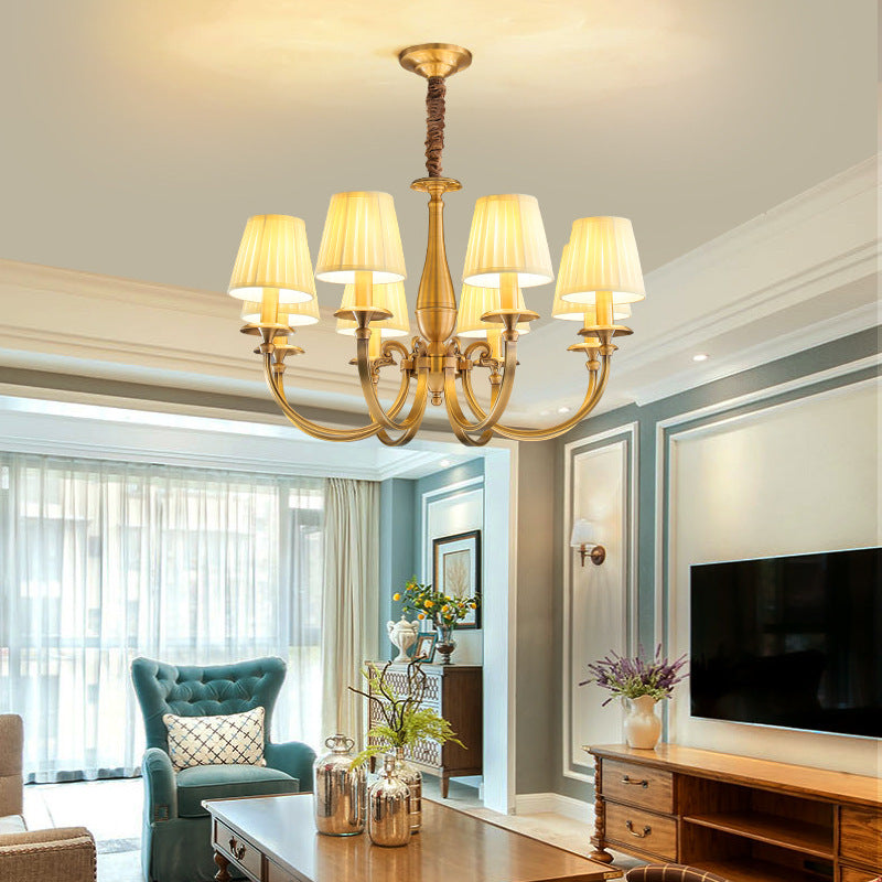 Lustre Moderne de Luxe Branche Ronde Cylindre Tissu Laiton 6/8/15 Lumières pour Salon 