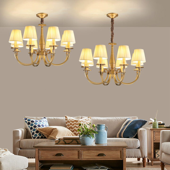Lustre Moderne de Luxe Branche Ronde Cylindre Tissu Laiton 6/8/15 Lumières pour Salon 
