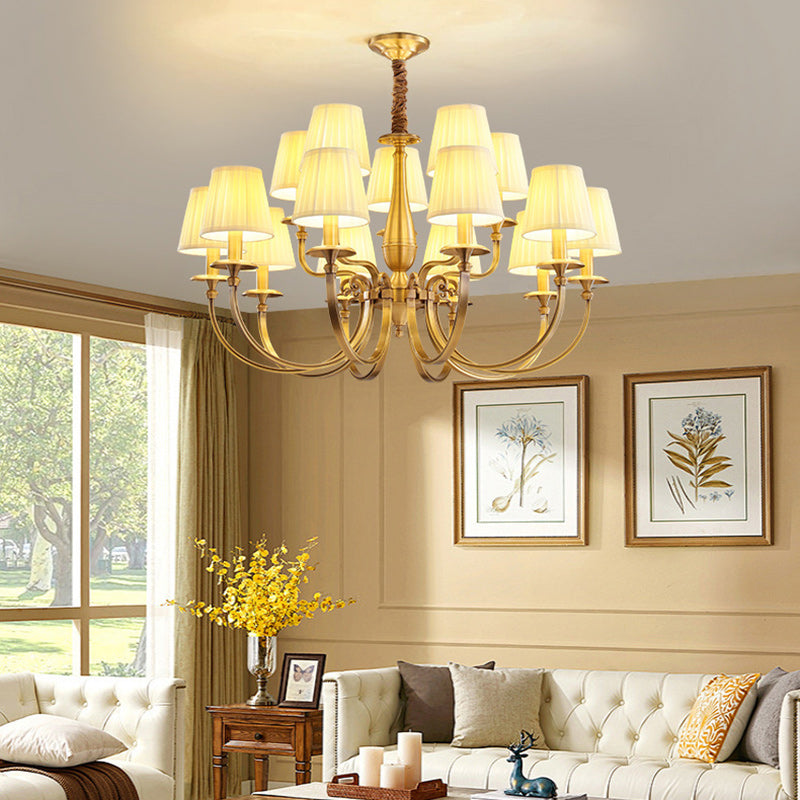 Lustre Moderne de Luxe Branche Ronde Cylindre Tissu Laiton 6/8/15 Lumières pour Salon 