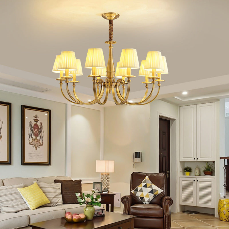 Lustre Moderne de Luxe Branche Ronde Cylindre Tissu Laiton 6/8/15 Lumières pour Salon 