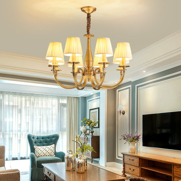 Lustre Moderne de Luxe Branche Ronde Cylindre Tissu Laiton 6/8/15 Lumières pour Salon 