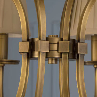 Traditional Vintage Curved Branch Round Line Fabric Copper 6/8 Lights Chandelier For Living Room