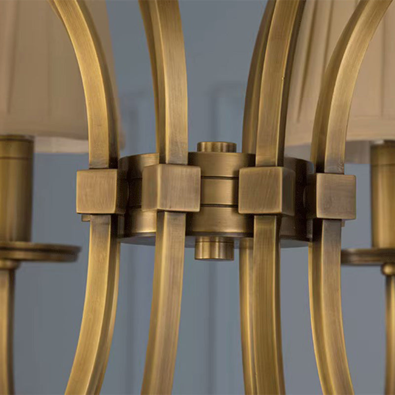 Traditional Vintage Curved Branch Round Line Fabric Copper 6/8 Lights Chandelier For Living Room