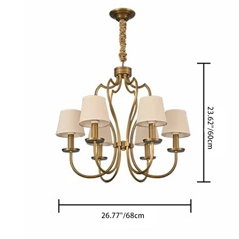 Traditional Vintage Curved Branch Round Line Fabric Copper 6/8 Lights Chandelier For Living Room