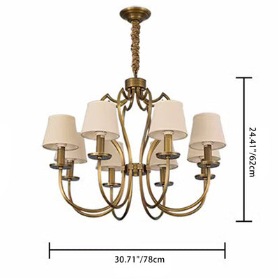 Traditional Vintage Curved Branch Round Line Fabric Copper 6/8 Lights Chandelier For Living Room