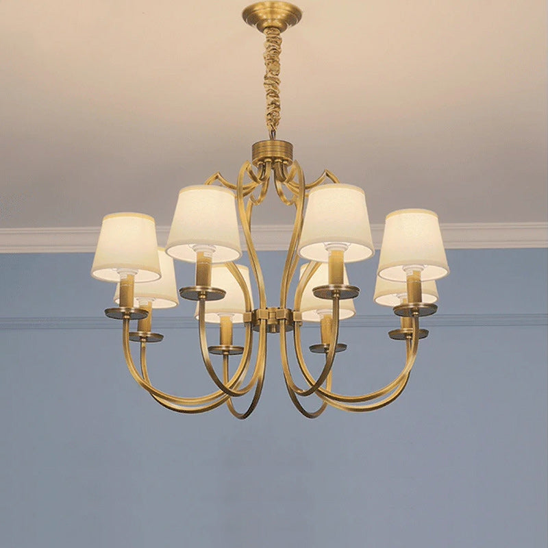 Traditional Vintage Curved Branch Round Line Fabric Copper 6/8 Lights Chandelier For Living Room