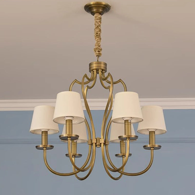 Traditional Vintage Curved Branch Round Line Fabric Copper 6/8 Lights Chandelier For Living Room
