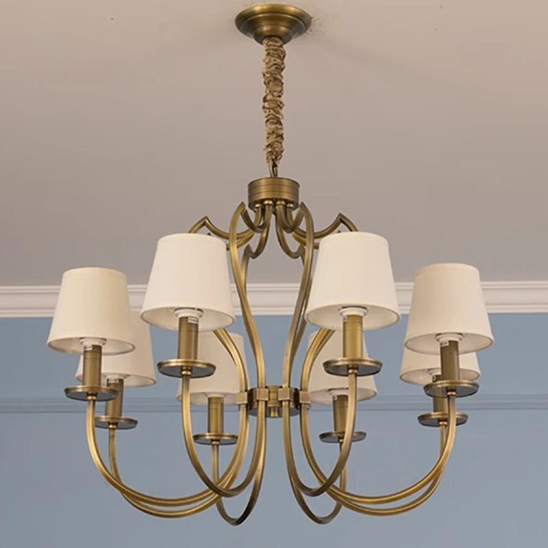 Traditional Vintage Curved Branch Round Line Fabric Copper 6/8 Lights Chandelier For Living Room