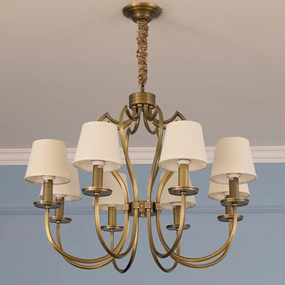 Traditional Vintage Curved Branch Round Line Fabric Copper 6/8 Lights Chandelier For Living Room