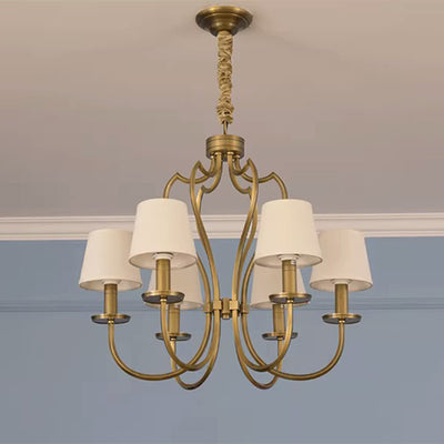 Traditional Vintage Curved Branch Round Line Fabric Copper 6/8 Lights Chandelier For Living Room