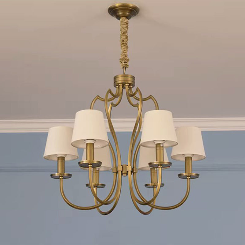 Traditional Vintage Curved Branch Round Line Fabric Copper 6/8 Lights Chandelier For Living Room