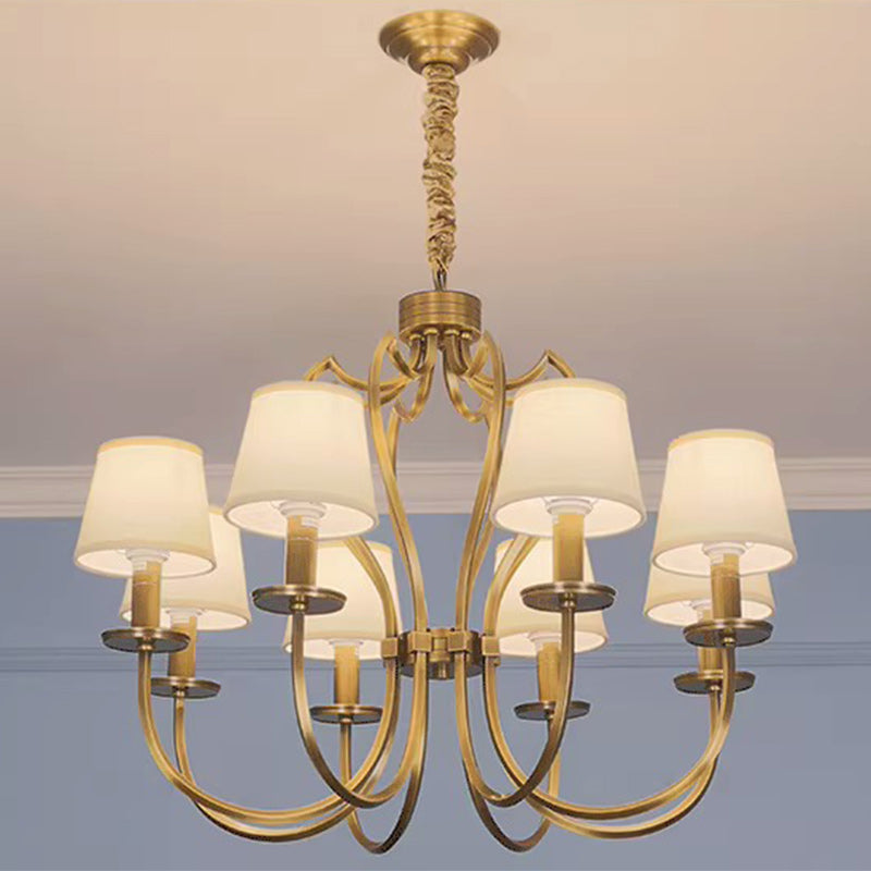 Traditional Vintage Curved Branch Round Line Fabric Copper 6/8 Lights Chandelier For Living Room