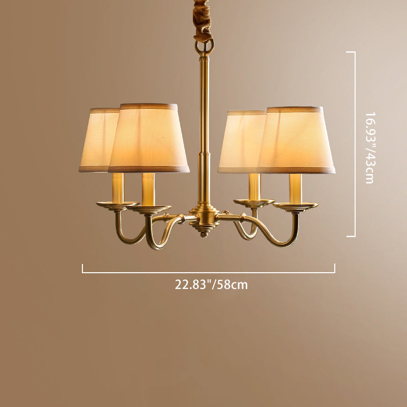 Lustre traditionnel vintage en tissu de cuivre avec branches et cylindres courbés pour salon, disponible en 4/6/8 lumières 