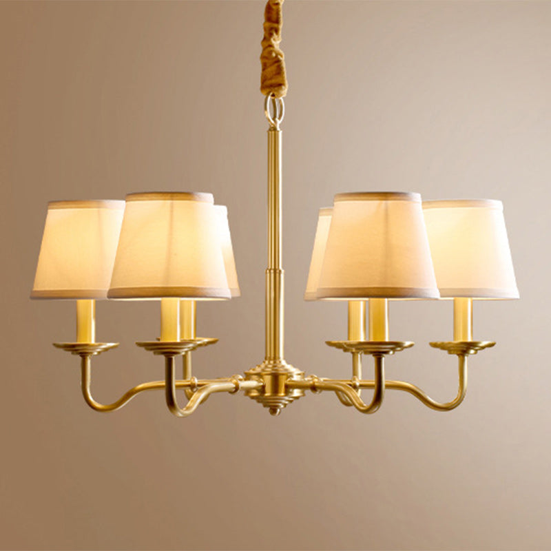 Lustre traditionnel vintage en tissu de cuivre avec branches et cylindres courbés pour salon, disponible en 4/6/8 lumières 