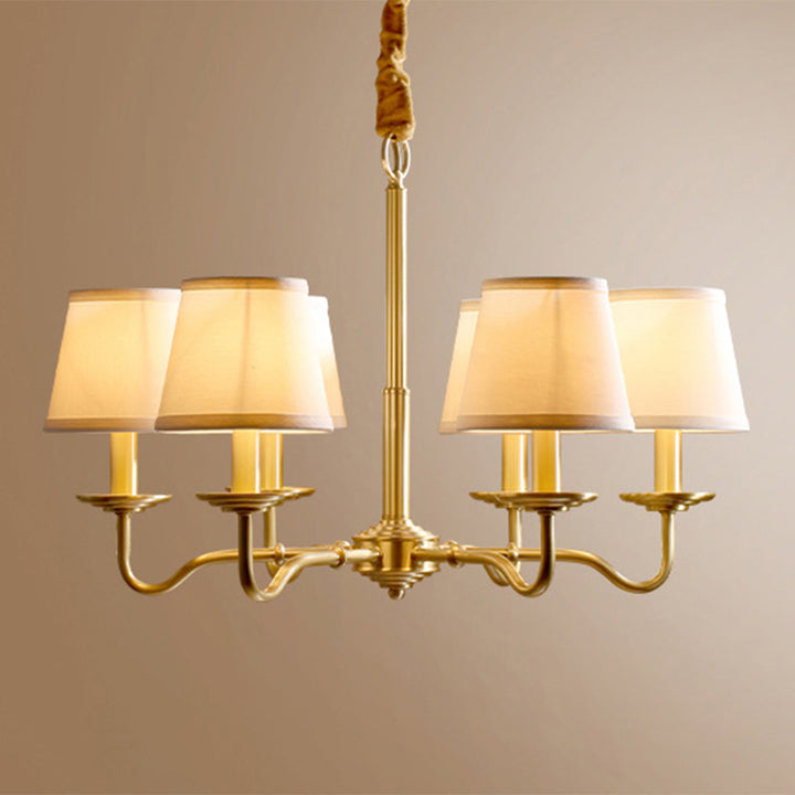 Lustre traditionnel vintage en tissu de cuivre avec branches et cylindres courbés pour salon, disponible en 4/6/8 lumières 