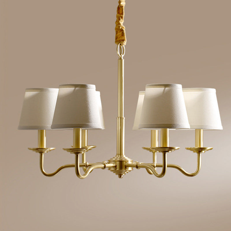 Lustre traditionnel vintage en tissu de cuivre avec branches et cylindres courbés pour salon, disponible en 4/6/8 lumières 