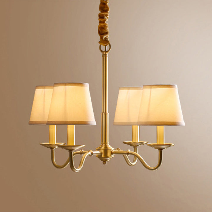 Lustre traditionnel vintage en tissu de cuivre avec branches et cylindres courbés pour salon, disponible en 4/6/8 lumières 