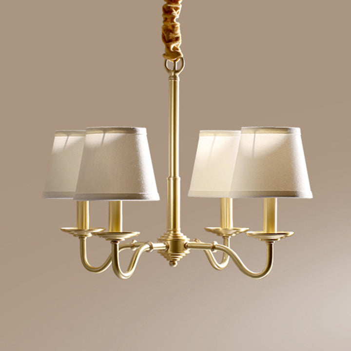 Lustre traditionnel vintage en tissu de cuivre avec branches et cylindres courbés pour salon, disponible en 4/6/8 lumières 
