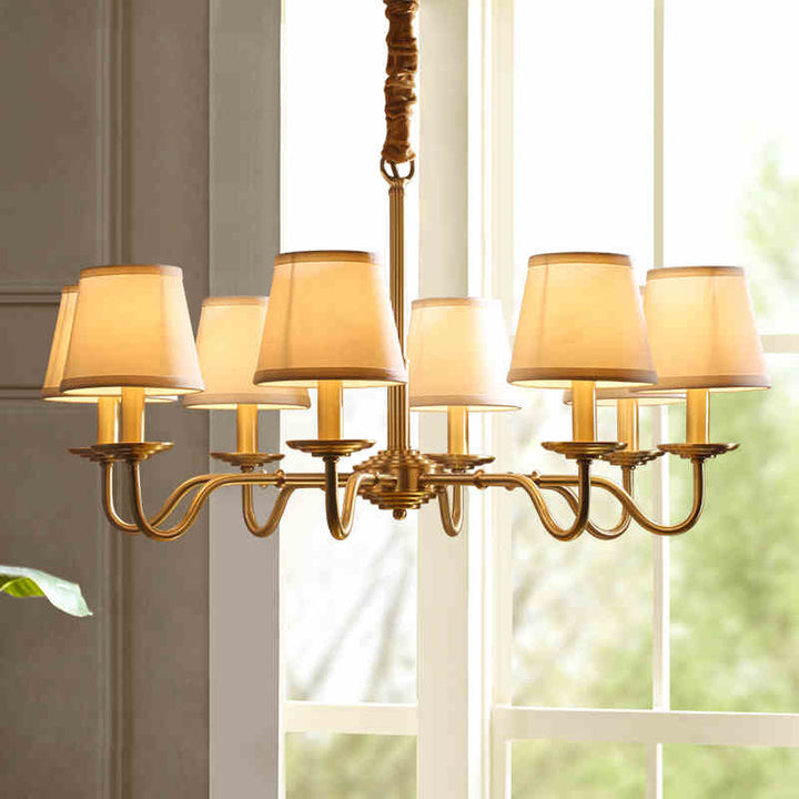 Lustre traditionnel vintage en tissu de cuivre avec branches et cylindres courbés pour salon, disponible en 4/6/8 lumières 