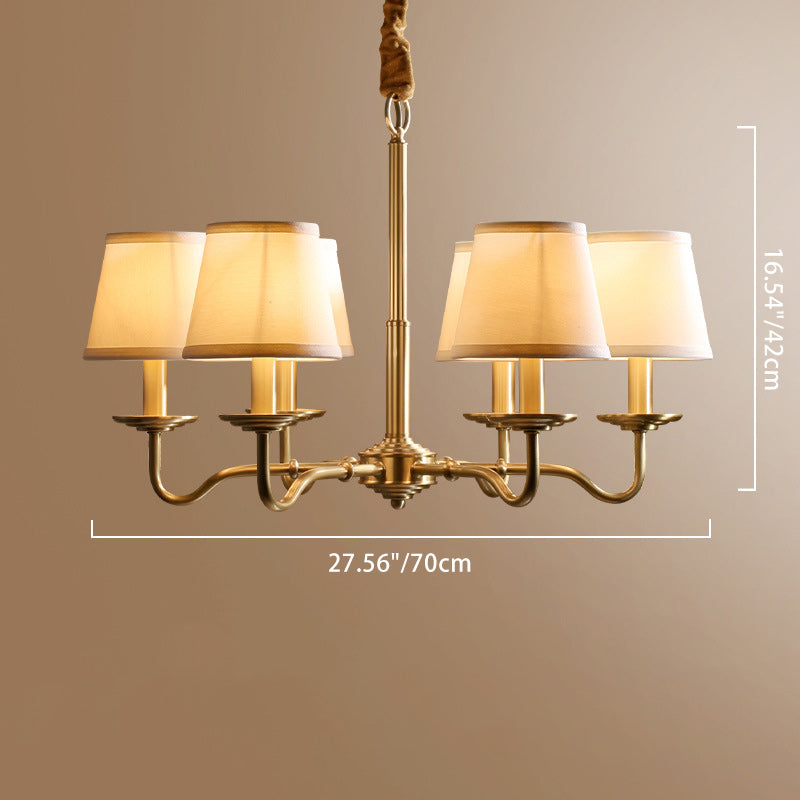 Lustre traditionnel vintage en tissu de cuivre avec branches et cylindres courbés pour salon, disponible en 4/6/8 lumières 