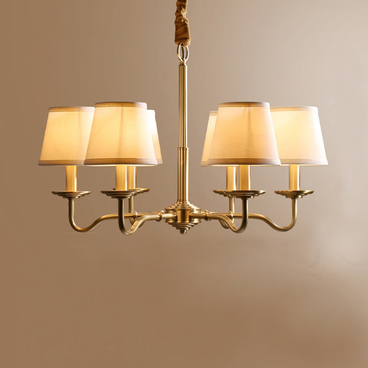 Lustre traditionnel vintage en tissu de cuivre avec branches et cylindres courbés pour salon, disponible en 4/6/8 lumières 
