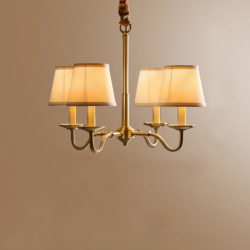 Lustre traditionnel vintage en tissu de cuivre avec branches et cylindres courbés pour salon, disponible en 4/6/8 lumières 