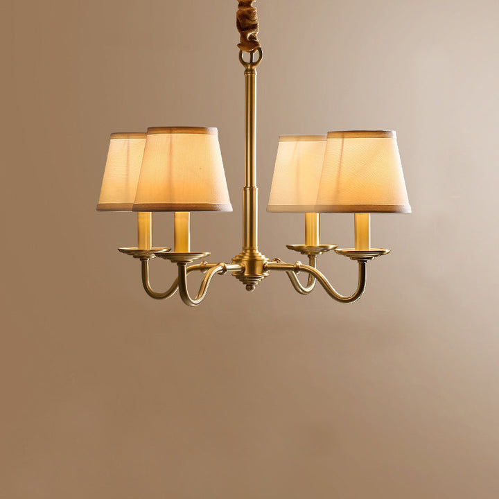 Lustre traditionnel vintage en tissu de cuivre avec branches et cylindres courbés pour salon, disponible en 4/6/8 lumières 
