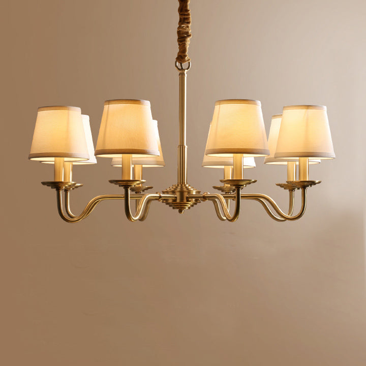 Lustre traditionnel vintage en tissu de cuivre avec branches et cylindres courbés pour salon, disponible en 4/6/8 lumières 